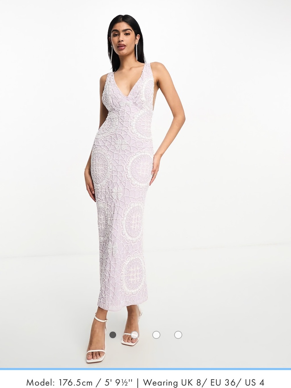 ASOS DESIGN embellished plunge midi dress with back die detail in lilac